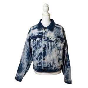 BP by Nordstrom Womens Blue Bleached Wash Denim Trucker Jacket Designer NWT XS